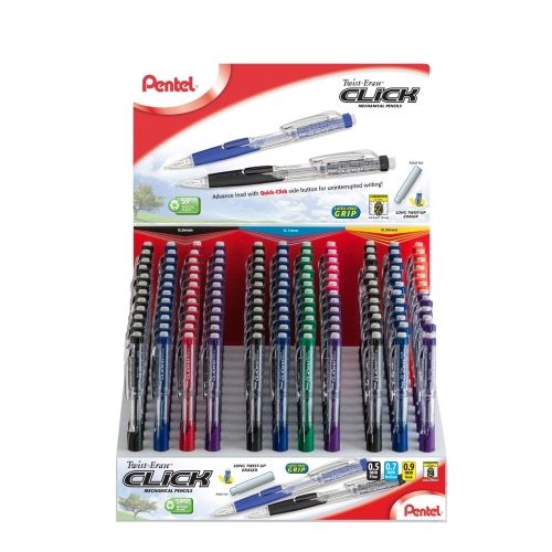 twist-erase-click-mechanical-pencil-050709mm-assorted-barrel-colors-open-stock-display-132-pieces
