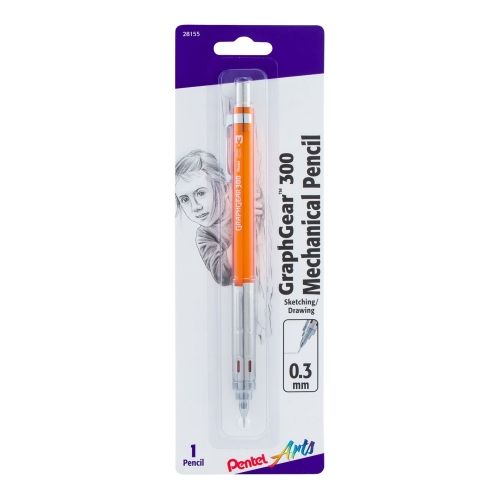 pentel-arts-graphgear-300-mechanical-pencil-03mm-extra-fine-line-1-pack-orange-barrel