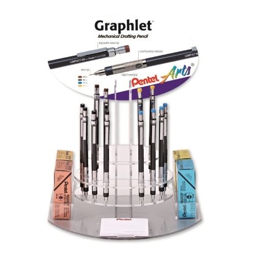 graphlet-mechanical-pencil-03050709mm-assorted-accent-barrel-colors-refill-lead-eraser-open-stock-display-60-pieces