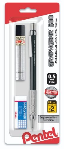 graphgear-500-automatic-drafting-pencil-05mm-black-barrel-1-pk-with-lead-small-block-eraser