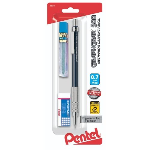 graphgear-500-automatic-drafting-pencil-07mm-blue-barrel-1-pk-with-lead-small-block-eraser