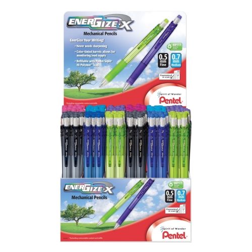 energize-x-mechanical-pencil-05mm-07mm-assorted-barrel-colors-open-stock-display-144-pieces