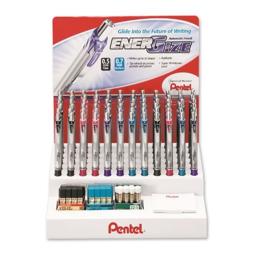 energize-mechanical-pencil-0507mm-assorted-accent-barrel-colors-refill-lead-eraser-open-stock-display-108-pieces