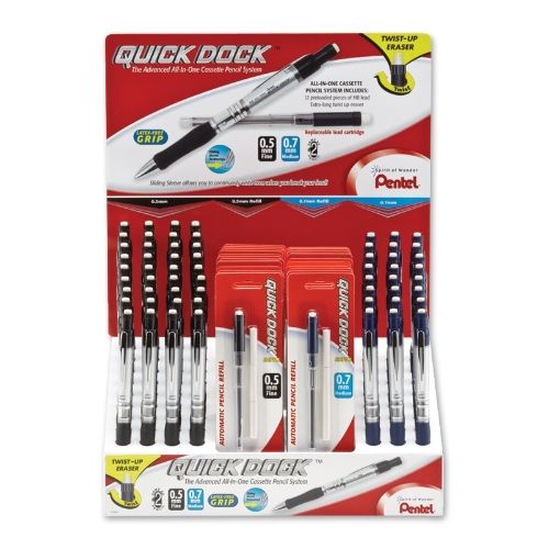quick-dock-mechanical-pencil-0507mm-assorted-accent-barrel-colors-w-refills-open-stock-display-84-pieces