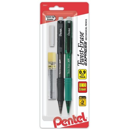 twist-erase-express-mechanical-pencil-09mm-assorted-barrel-colors-with-lead-and-eraser-2-pk