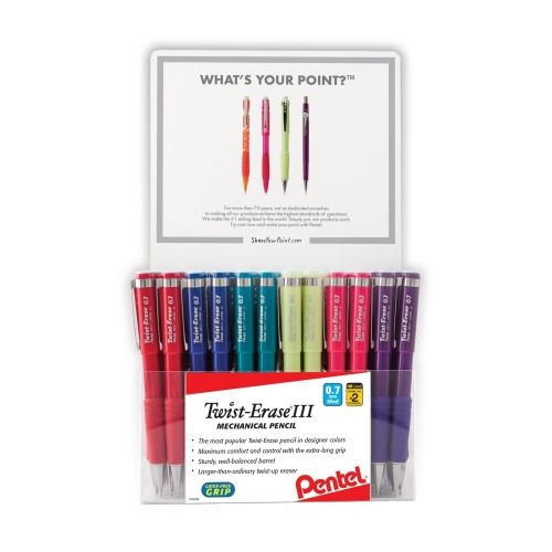 twist-erase-iii-mechanical-pencil-07mm-assorted-barrel-colors-bcd2kpv-open-stock-display-72-pieces
