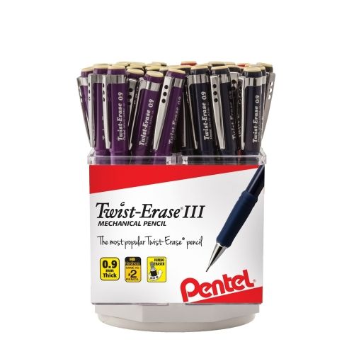 twist-erase-iii-mechanical-pencil-09mm-assorted-barrel-colors-abcv-open-stock-spinner-display-48-pieces