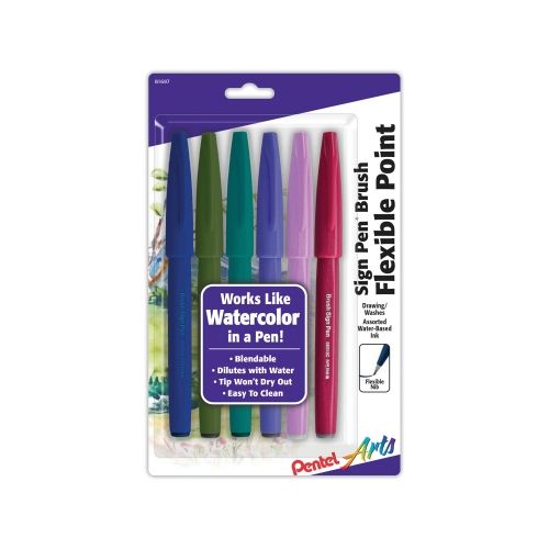 pentel-arts-sign-pen-brush-tip-assorted-pastel-colors-6-pk-cad2d3v2p2b2