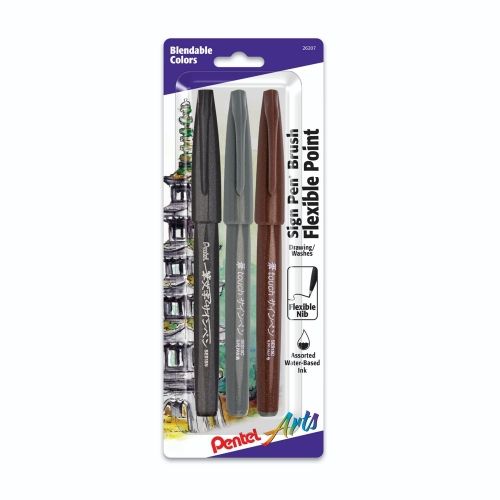 pentel-arts-sign-pen-brush-tip-assorted-colors-adfvsgcbepny-12-pk-plastic-box