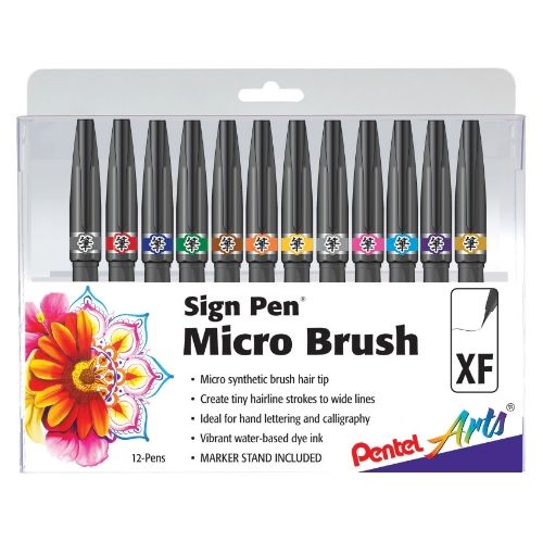 pentel-arts-sign-pen-micro-brush-assorted-ink-abcdeg-6-pk