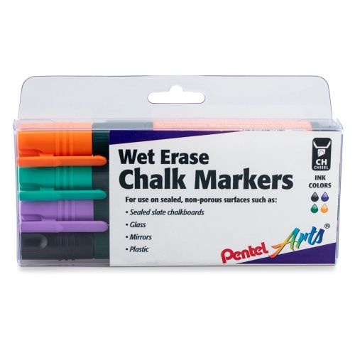 pentel-arts-wet-erase-chalk-marker-set-chisel-tip-assorted-adfv-4-pk-plastic-box