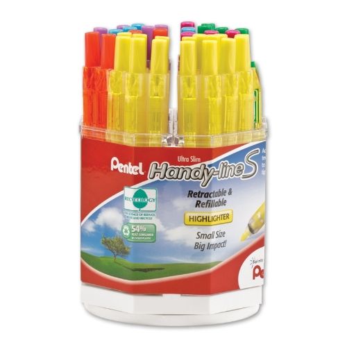 handy-line-s-retractable-highlighter-chisel-tip-assorted-ink-colors-spinner-display-36-pieces