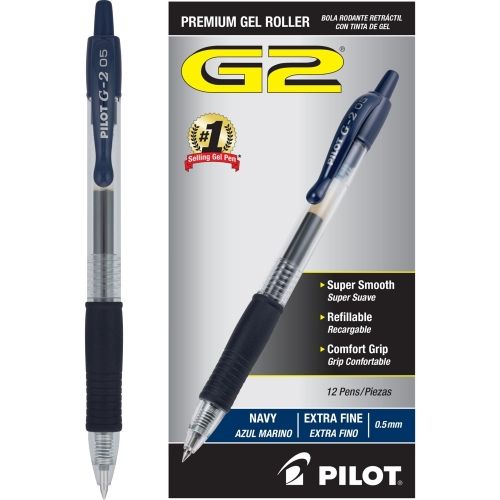 Pilot G2 Retractable Gel Pens, Extra Fine Point, Navy Ink, Mm