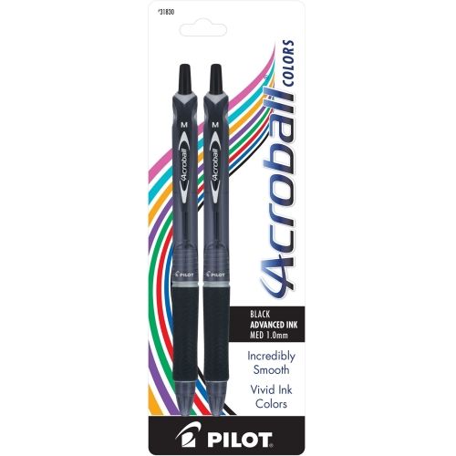 pilot-acroball-colors-advanced-ink-ballpoint-pen-retractable-medium-1-mm-black-ink-black-barrel-1-ea