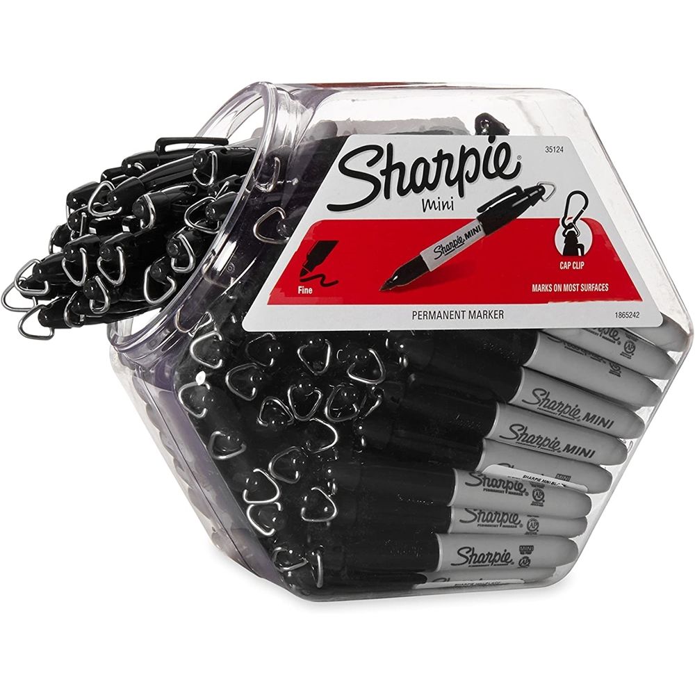 Mini Sharpies Permanent Keychain Markers , Black , Fine Point, 72/Pack