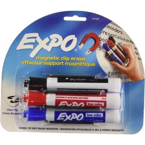 Magnetic Clip Eraser, Broad Chisel Tip, Assorted Colors, 3/Set Magnetic Clip Eraser, Broad Chisel Tip, Assorted Colors, 3/Set