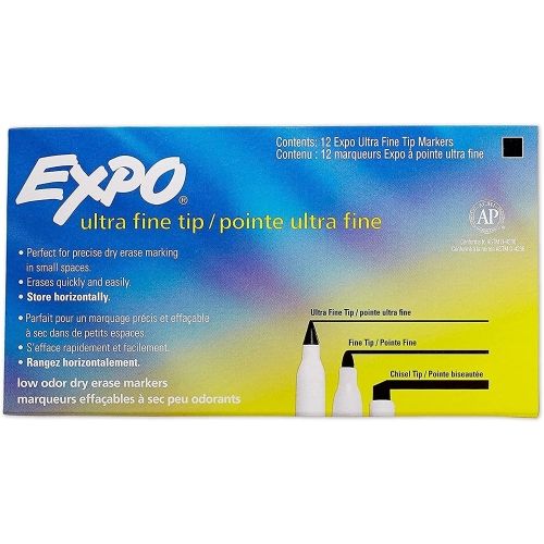 Expo Low-Odor Dry-Erase Marker, Extra-Fine Needle Tip, Black Ea
