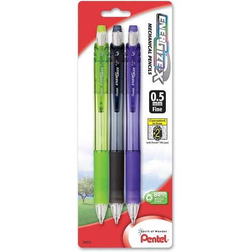 energize-x-mechanical-pencil-05mm-assorted-barrel-colors-with-lead-2-refill-erasers-2-pk