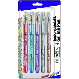 pentel-arts-sunburst-metallic-gel-pen-medium-line-permanent-assorted-ink-mbmcmvmxmz-5-pk