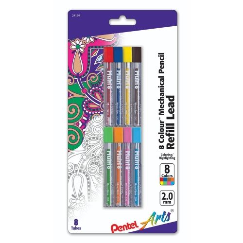 pentel-arts-8-colour-pencil-lead-refill-20mm-assorted-colors-adhv-4-pk
