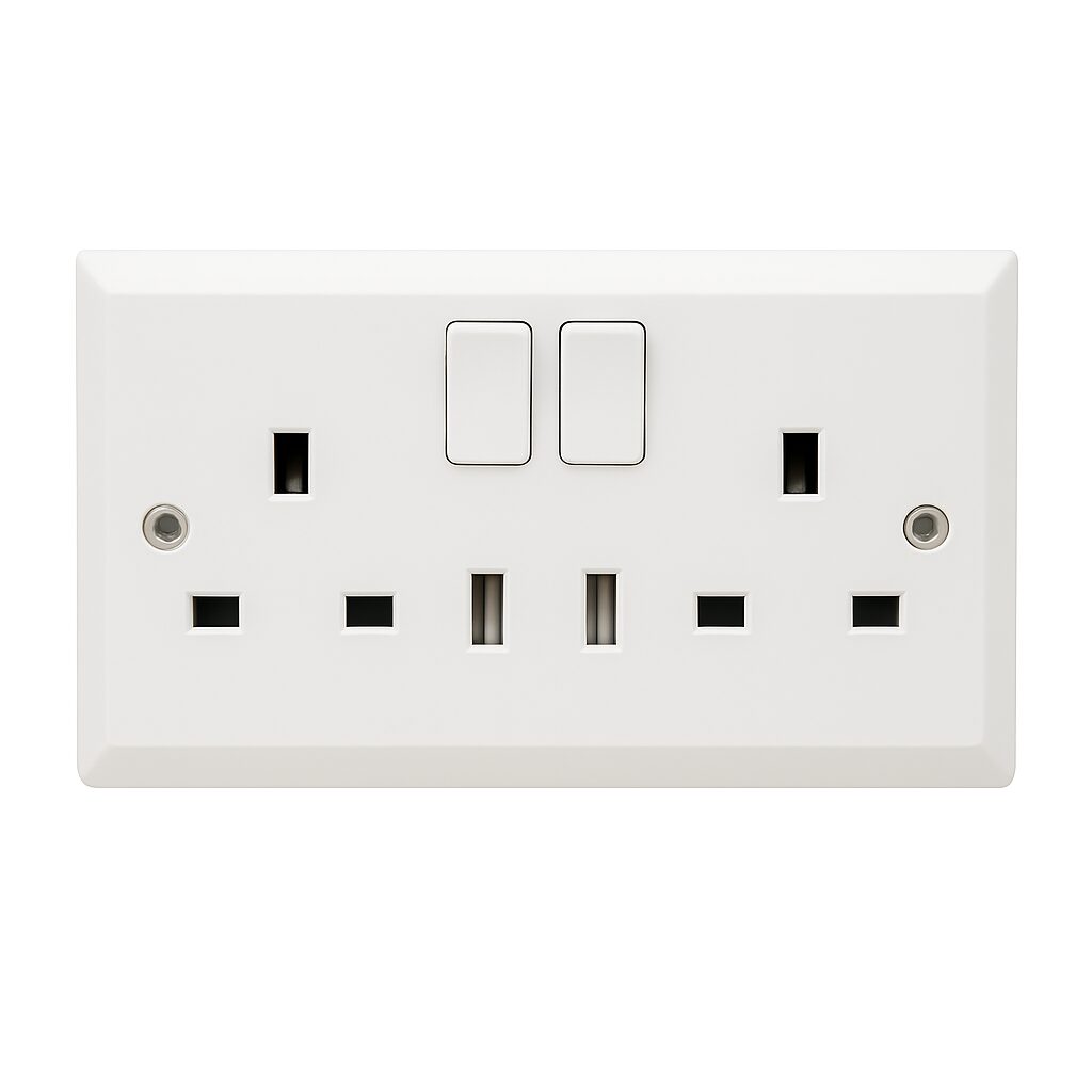 ABB 2 Gang 13Amp Switch Socket Double Pole with USB, Inora BL262, White