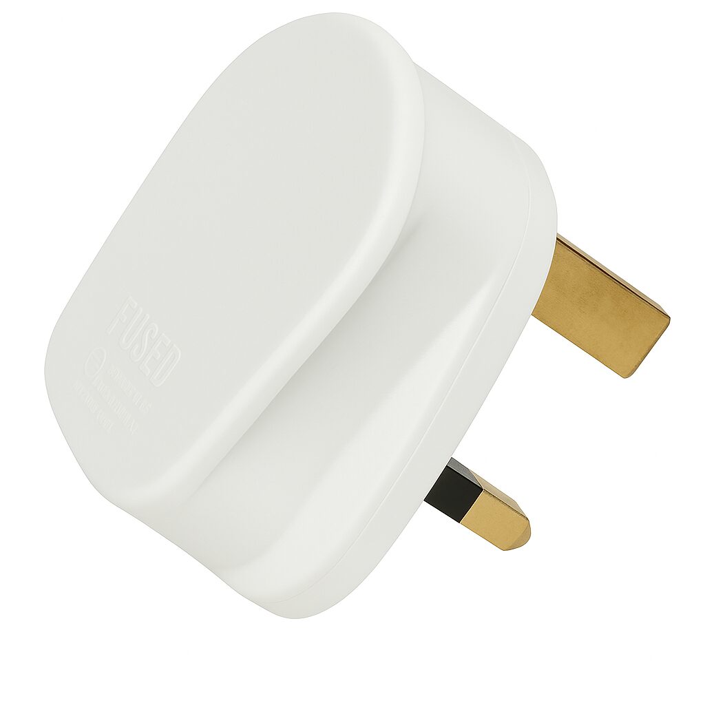 RR Fused 13A Plug Top UK 3Pin British Connector Cord - White