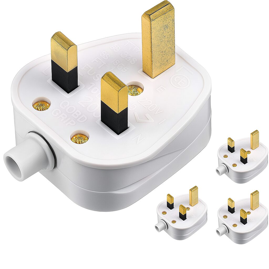 Pack of 4 13A Top Plug 3 Pin Fused - White