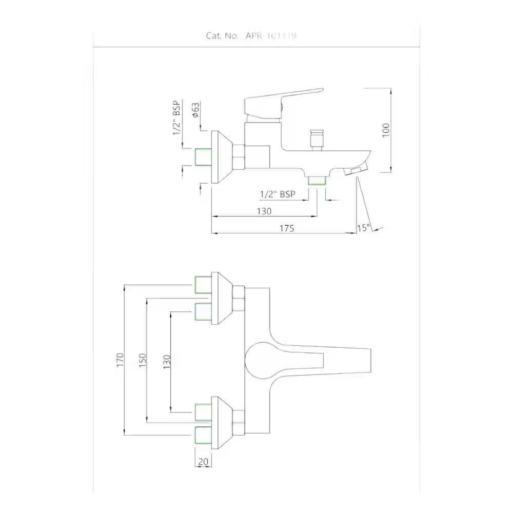 Essco Jaquar  Wall Mounted Single Lever Bath & Shower Mixer - Chrome - View 2