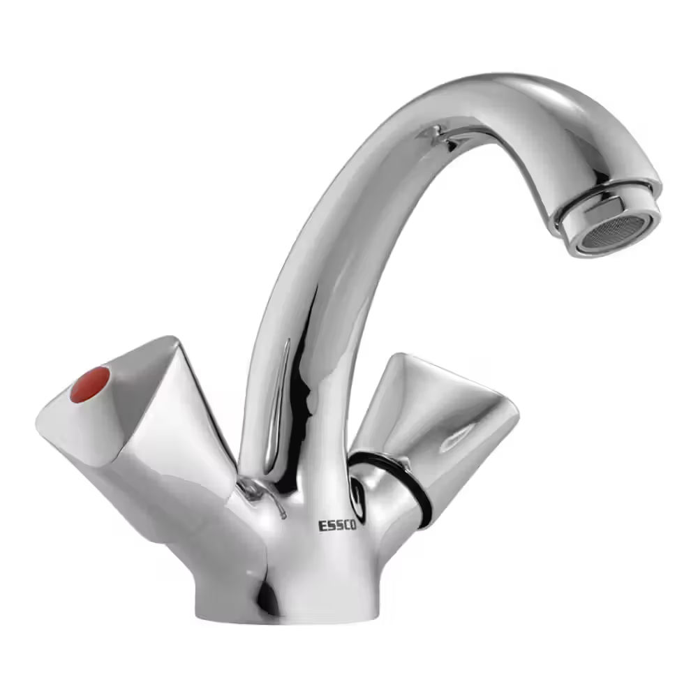 Essco Jaquar -375 mm Long Braided Hoses & Monoblock Basin Mixer with U Shaped Round Casted Spout - Chrome