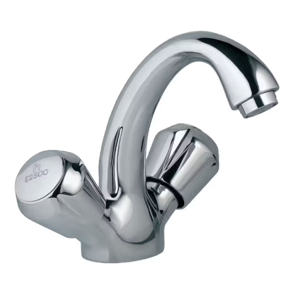 Essco Jaquar - 375 mm Long Braided Hoses & Monoblock Basin Mixer with U Shaped Round Casted Spout - Chrome