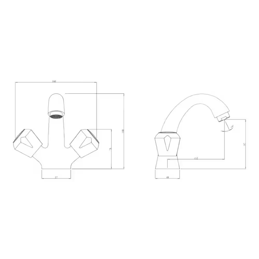 Essco Jaquar - 375 mm Long Braided Hoses & Monoblock Basin Mixer with U Shaped Round Casted Spout - Chrome - View 2