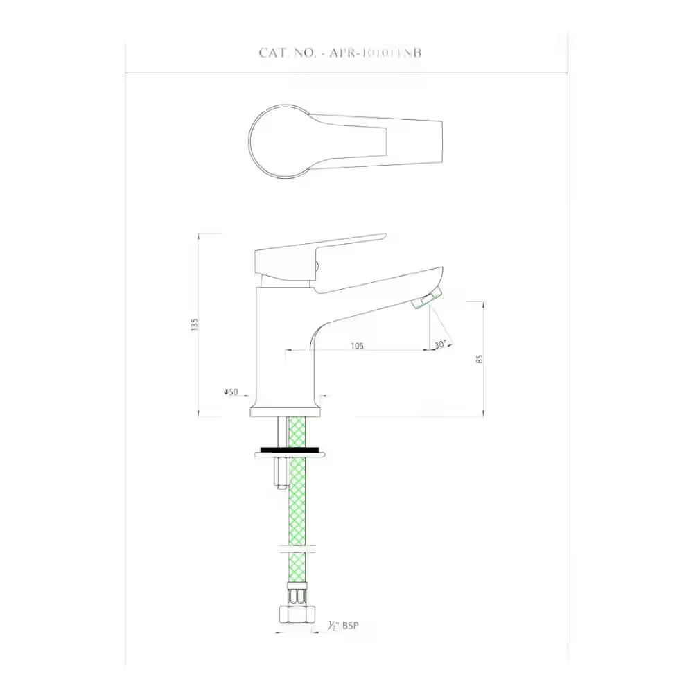 Essco Jaquar- 600 mm Long Braided Hoses & Single Lever High Neck Basin Mixer without Popup Waste - Chrome - View 2