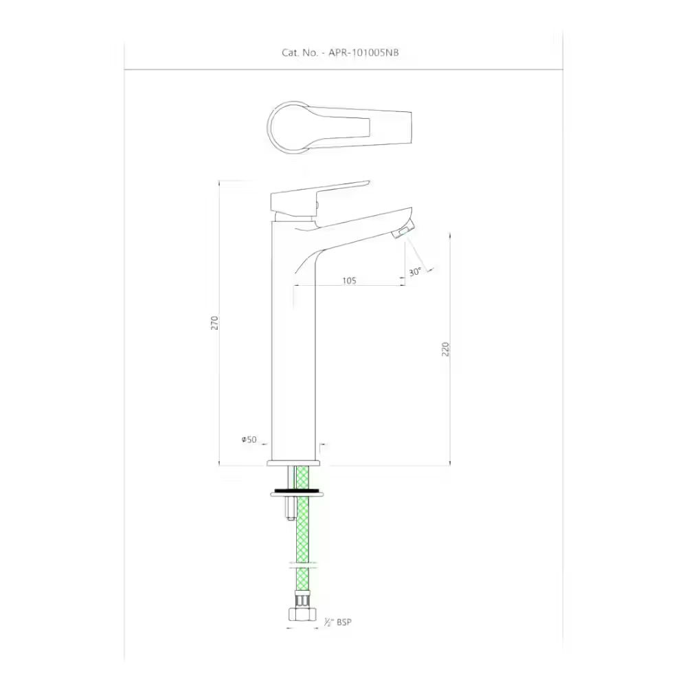 Essco Jaquar  600 mm Long Braided Hoses & Single Lever High Neck Basin Mixer without Popup Waste - Chrome - View 2