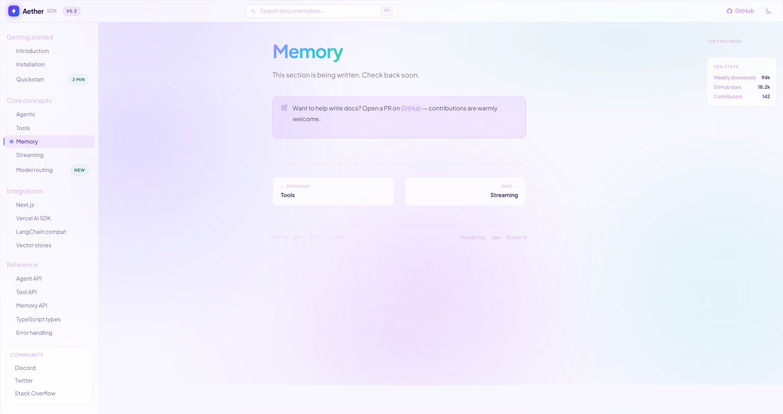 Aether SDK – AI Agents Developer Documentation HTML Template | Tailwind CSS