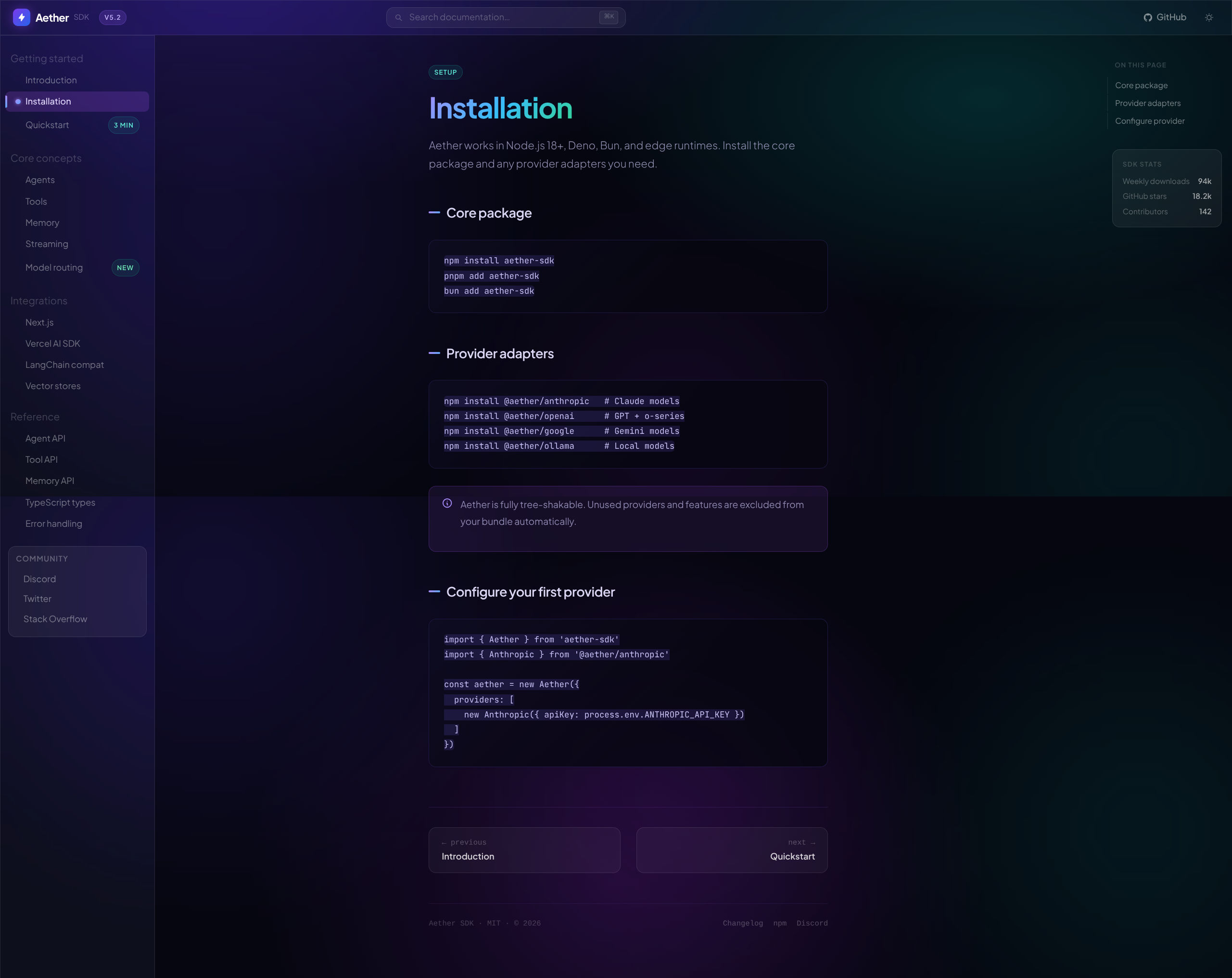 Aether SDK – AI Agents Developer Documentation HTML Template | Tailwind CSS