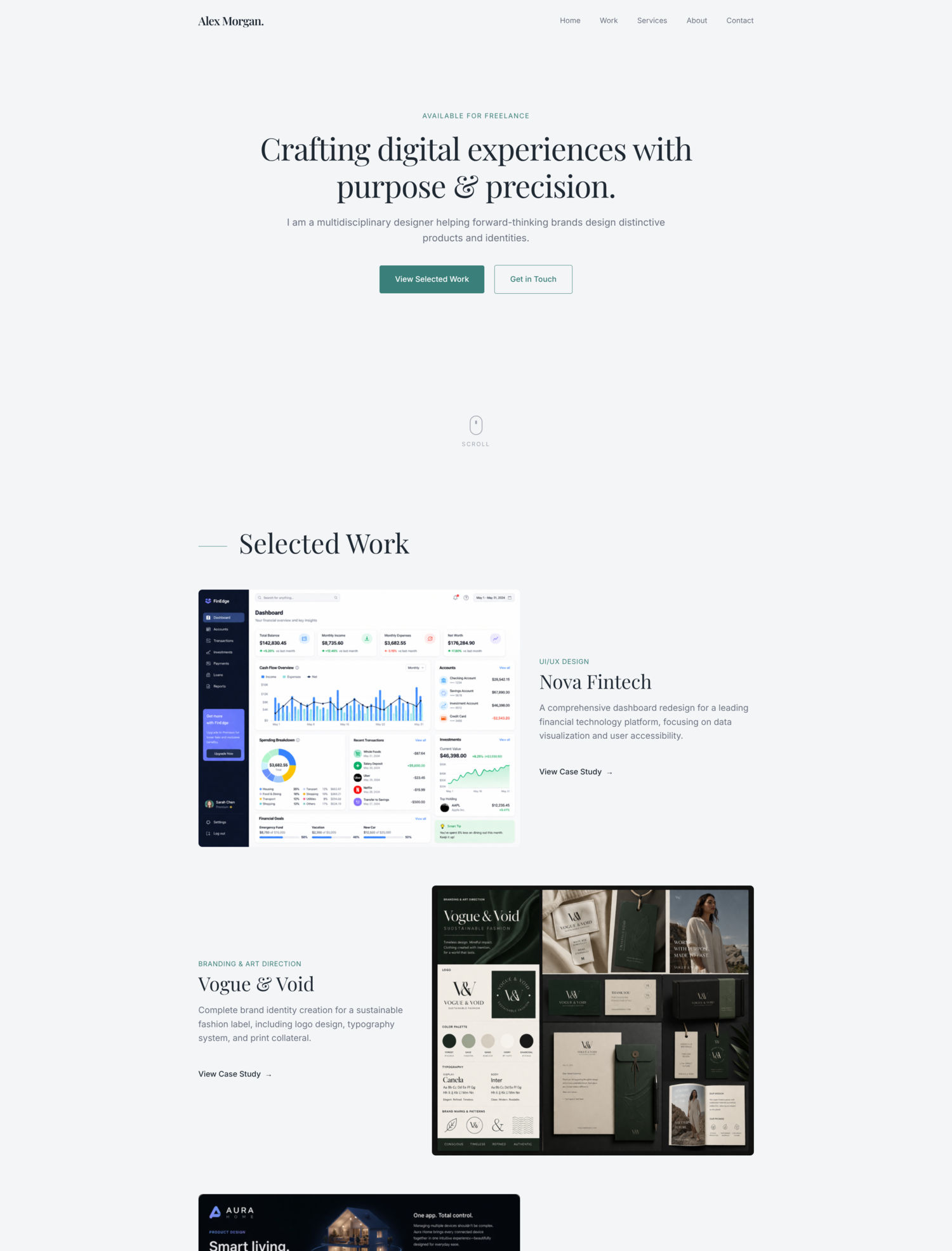 Alex Morgan Portfolio Template – Creative Designer & Freelancer Website UI