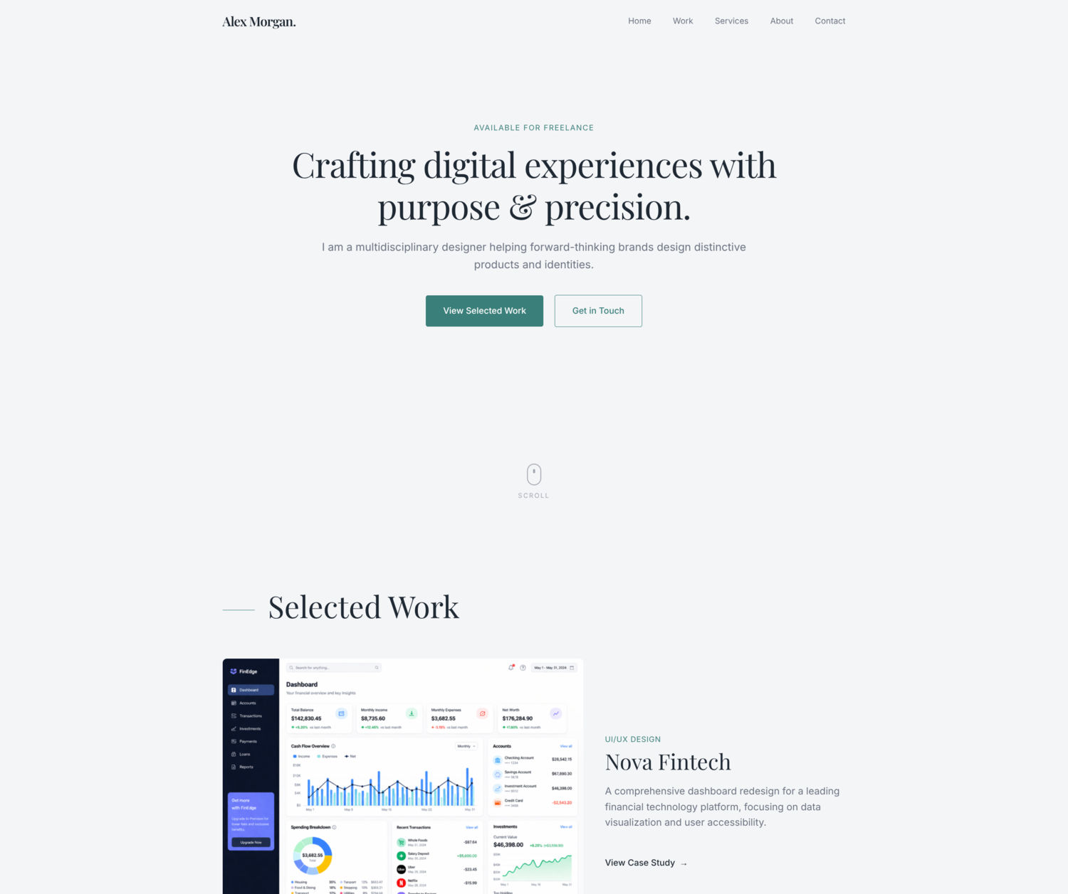 Alex Morgan Portfolio Template – Designer & Freelancer UI