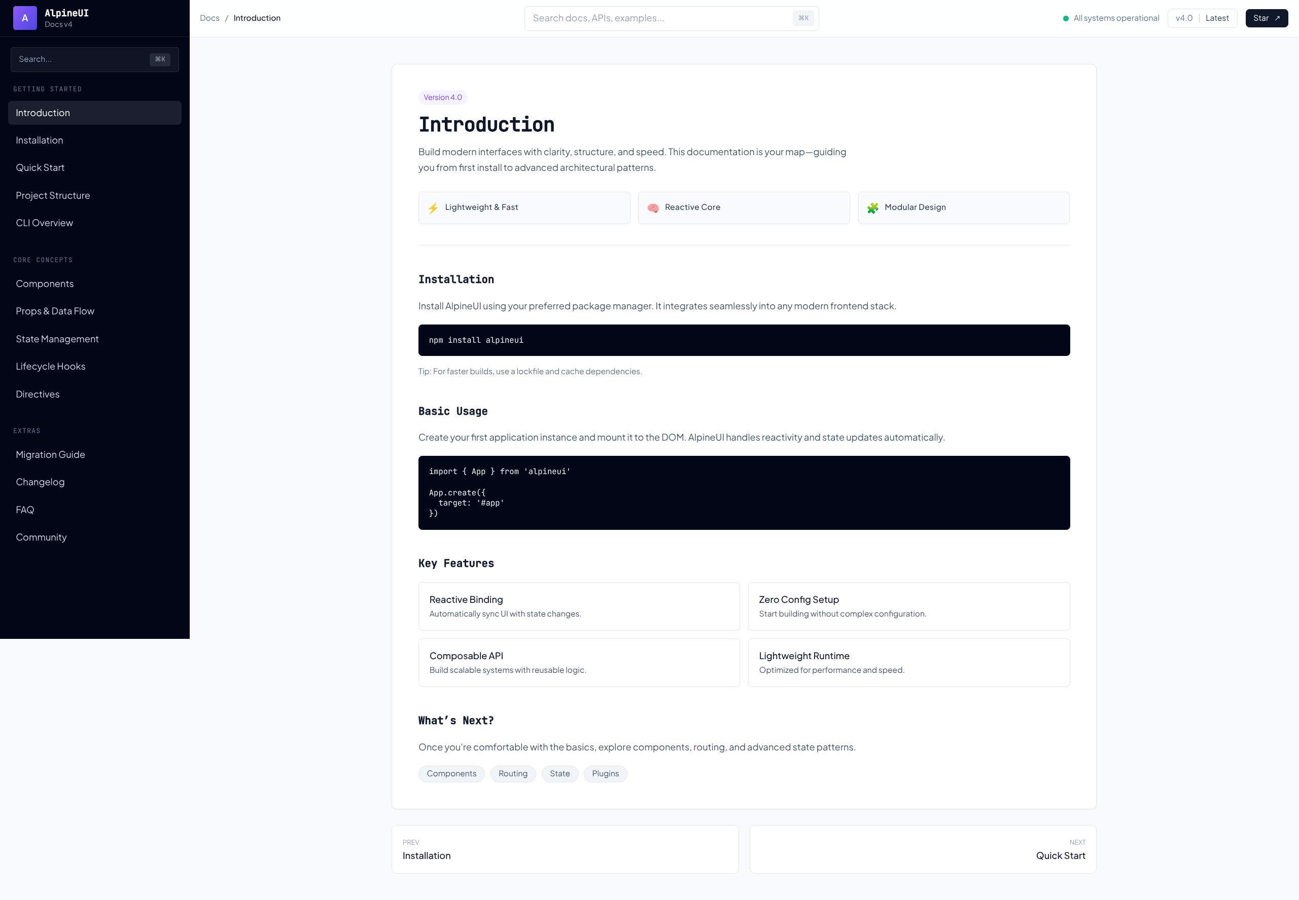Alpine UI – Free Component Documentation HTML Template | Tailwind CSS