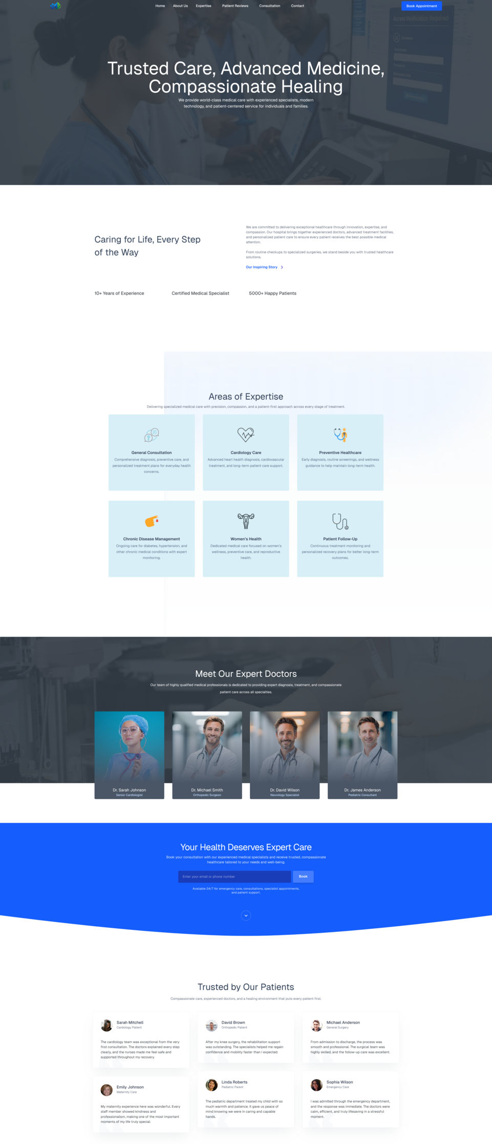 MedCare Hospital Landing Page HTML Template with Tailwind CSS – Medical & Healthcare Website UI Kit
