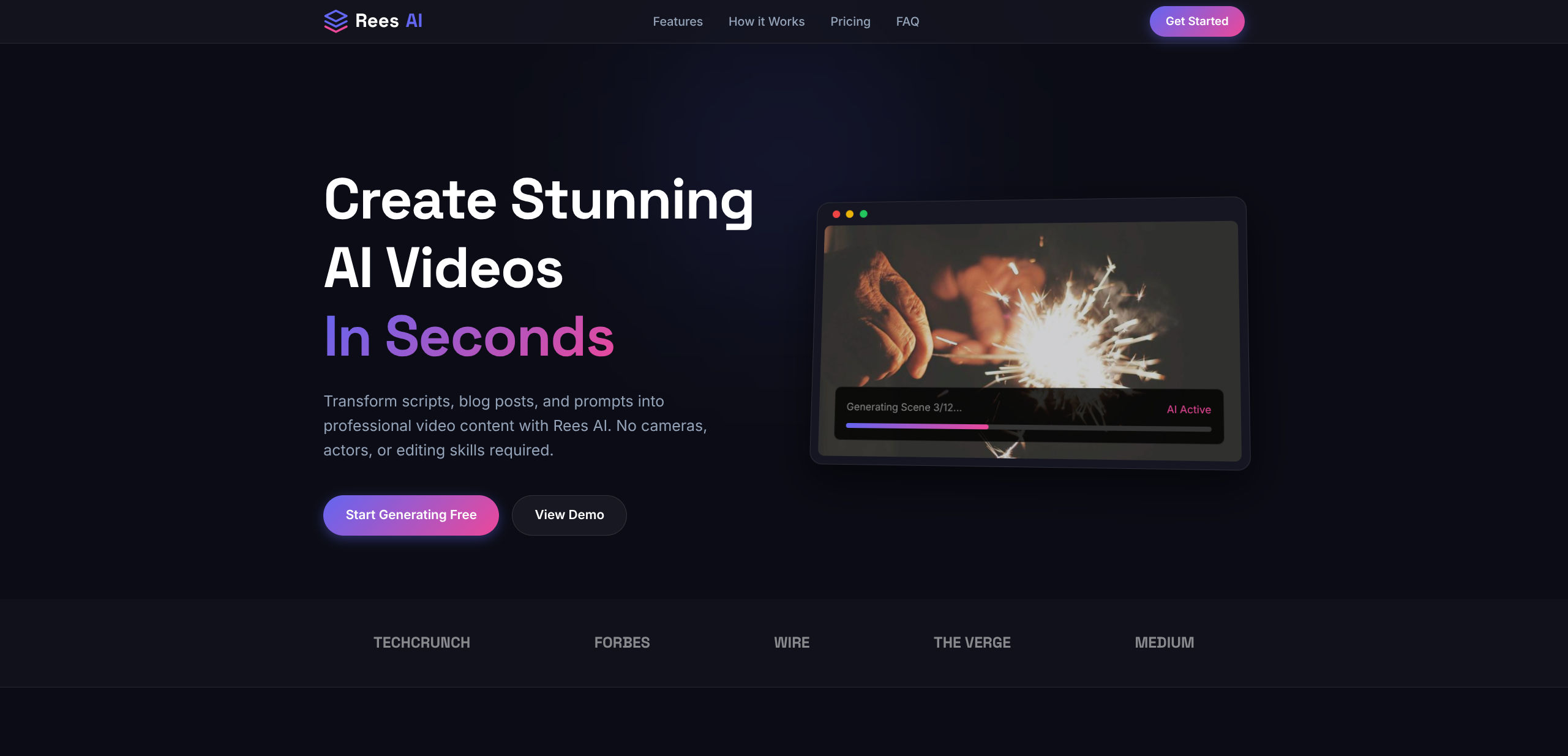 Rees AI – Video Generator Landing Page Template