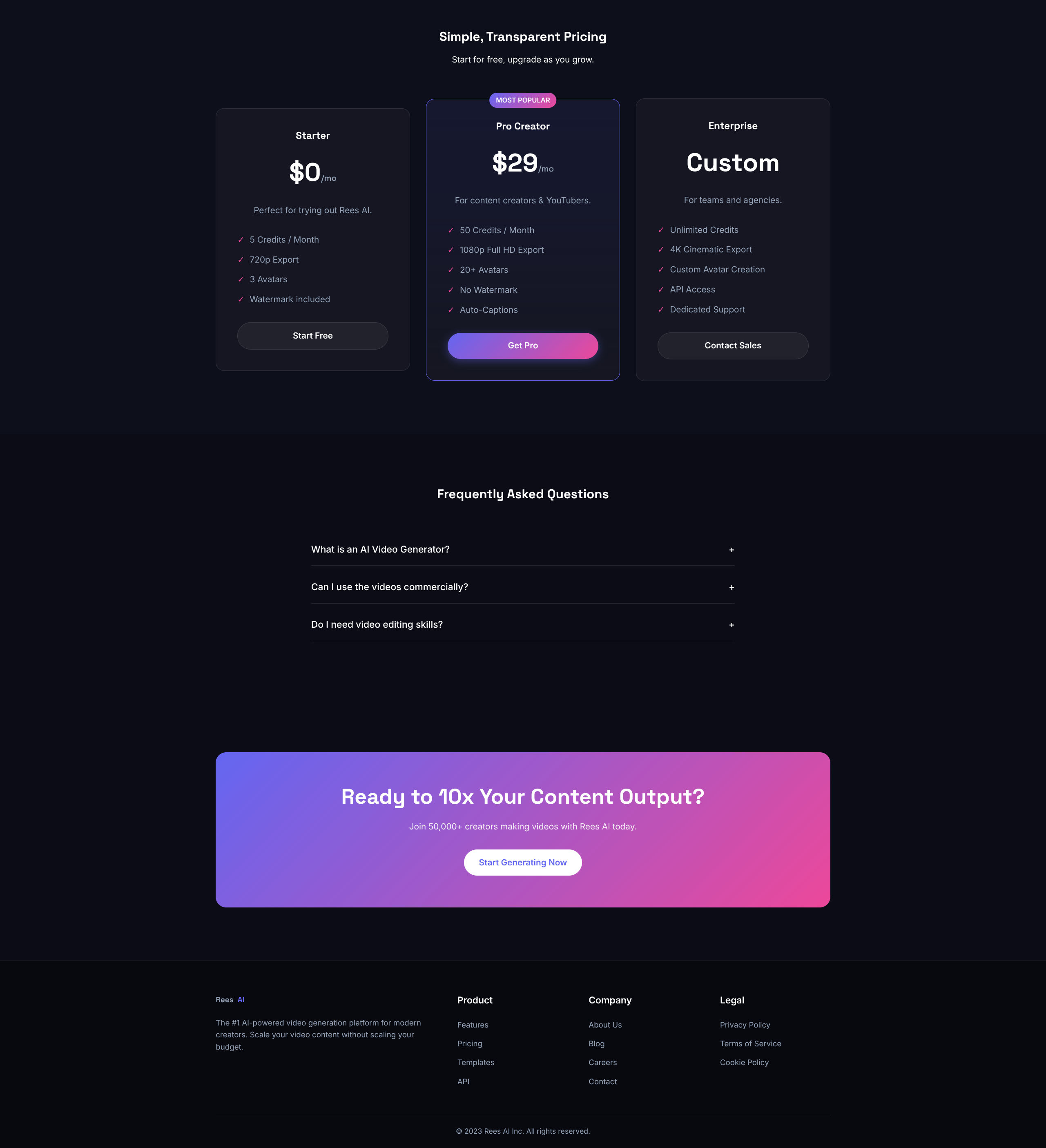 Rees AI – Video Generator Landing Page Template