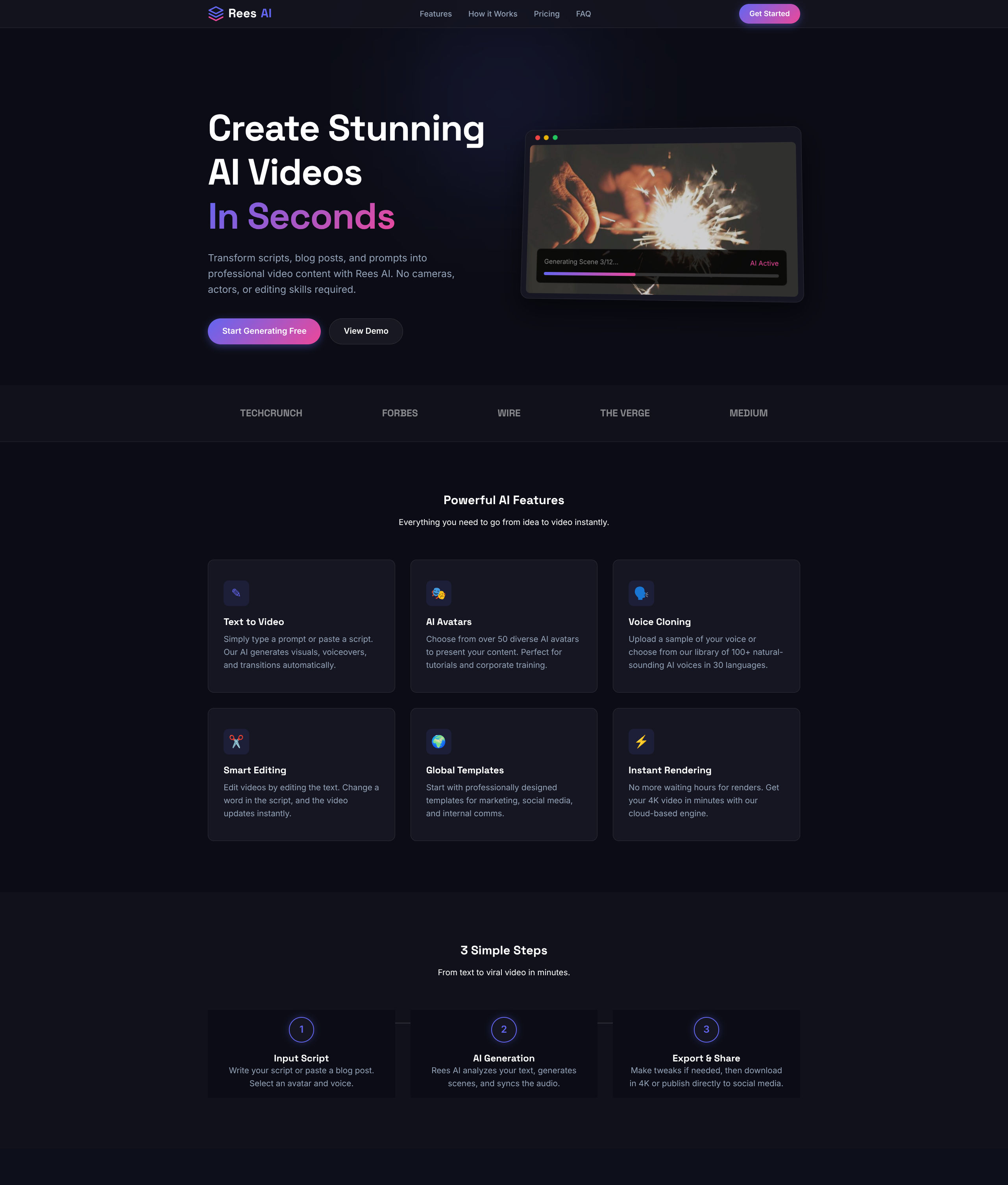 Rees AI – Video Generator Landing Page Template