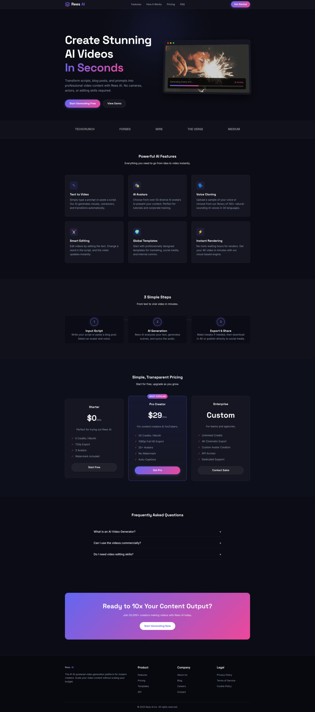 Rees AI – Video Generator Landing Page Template