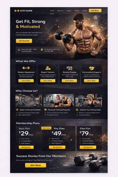 fitness website design by freecodelibraries