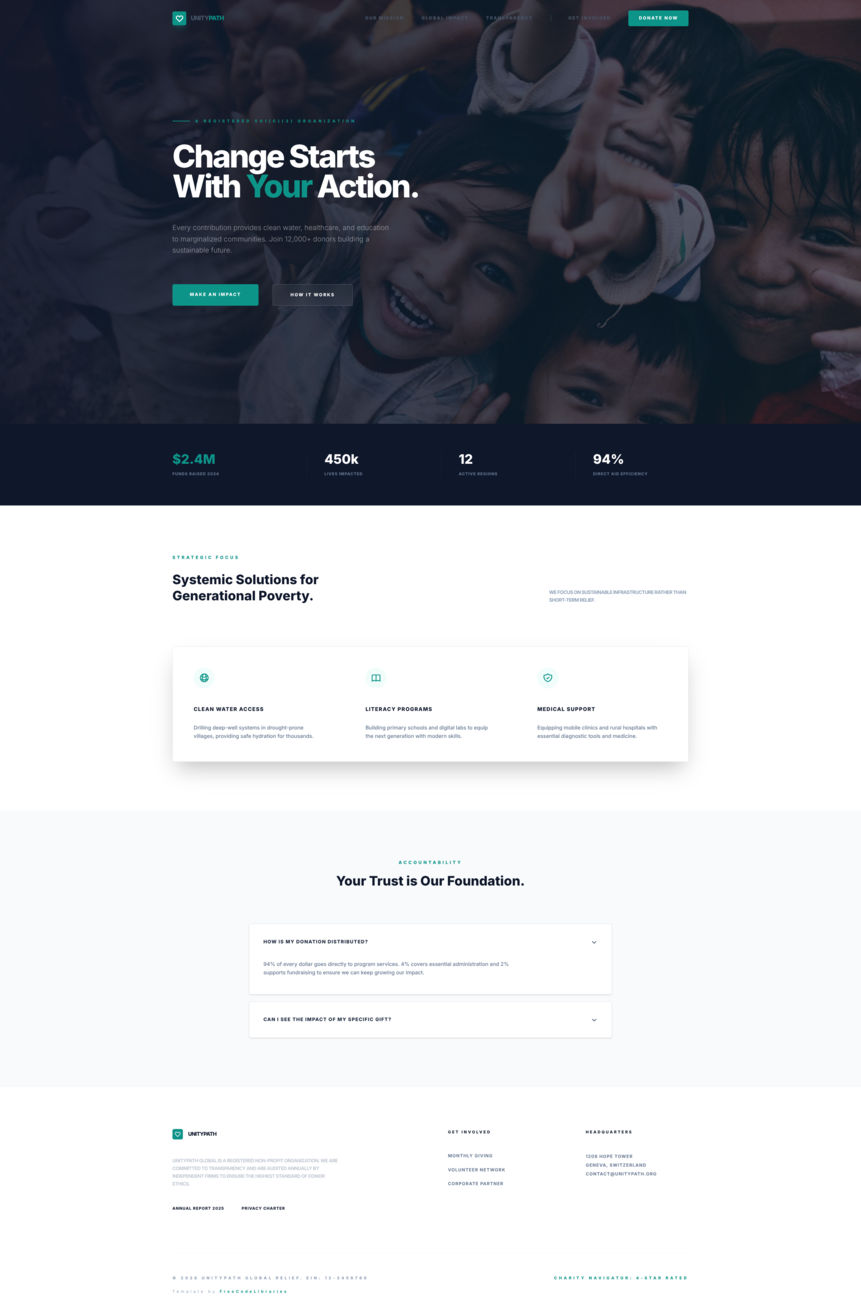 Free Nonprofit Charity HTML Template – UnityPath Tailwind CSS NGO Website