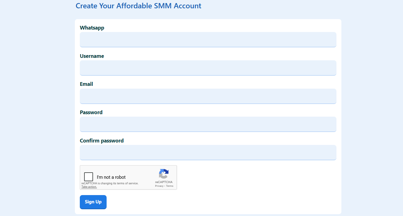 Create account on SMM panel