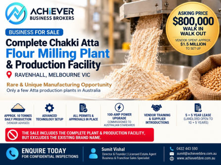 Rare Opportunity – Fully Established Chakki Atta Flour Milling Plant for Sale | Ravenhall, Melbourne