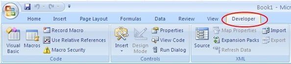 add developer tab excel 2007