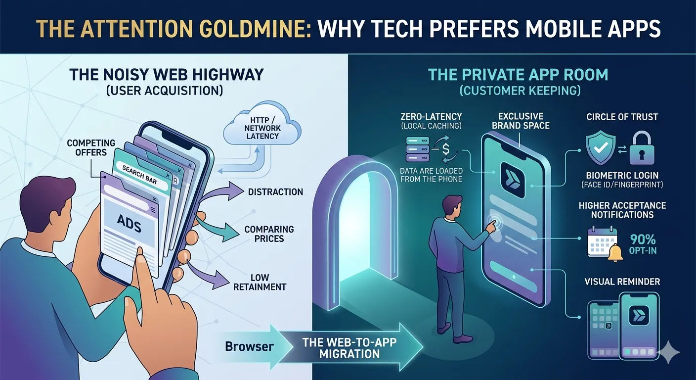 The Attention Goldmine: Why Tech is Leaving the Web for Mobile Apps