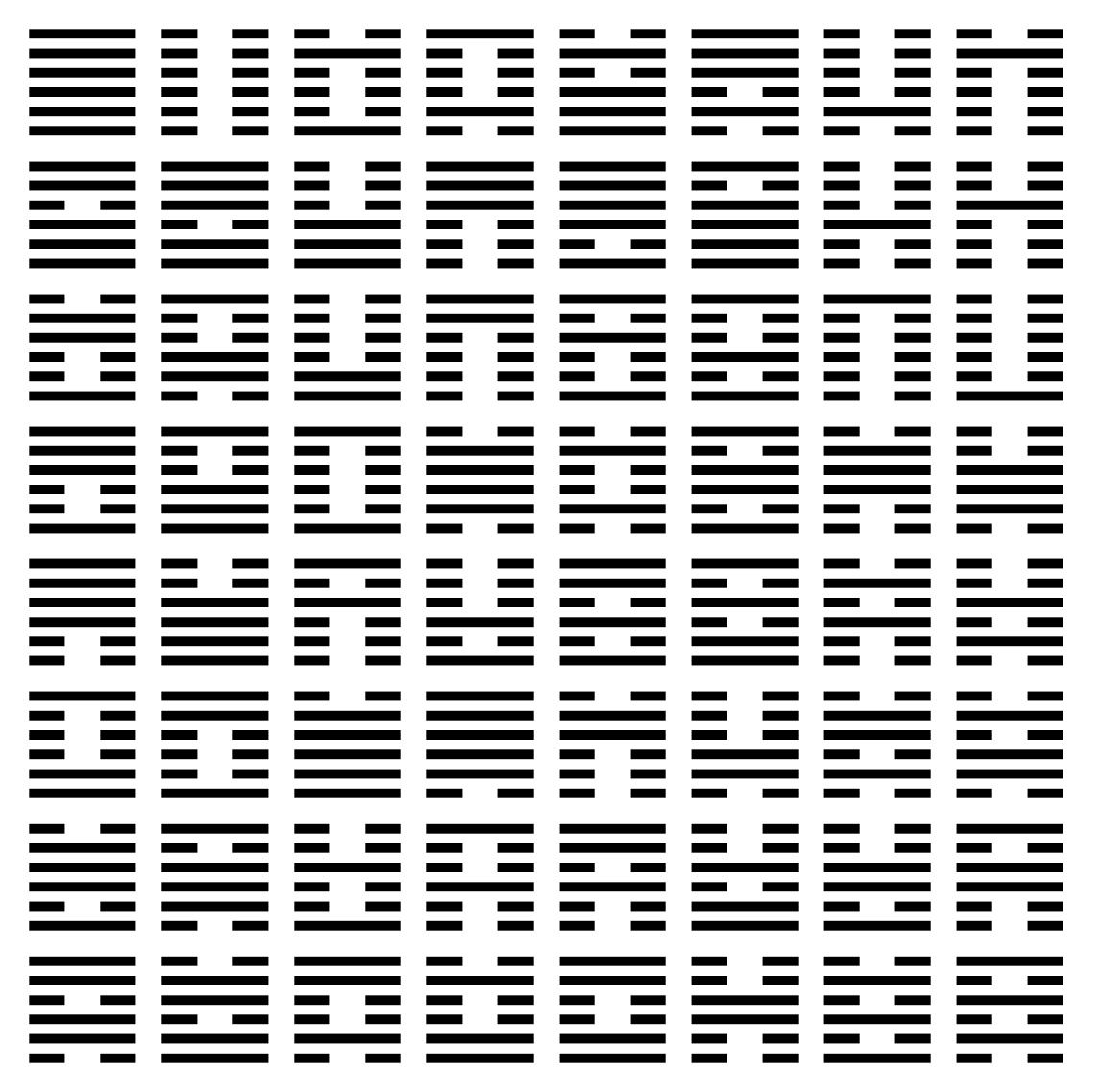The King Wen sequence is an arrangement of the 64 hexagrams because each figure is composed of six broken or unbroken lines, which represent yin or yang, respectively.